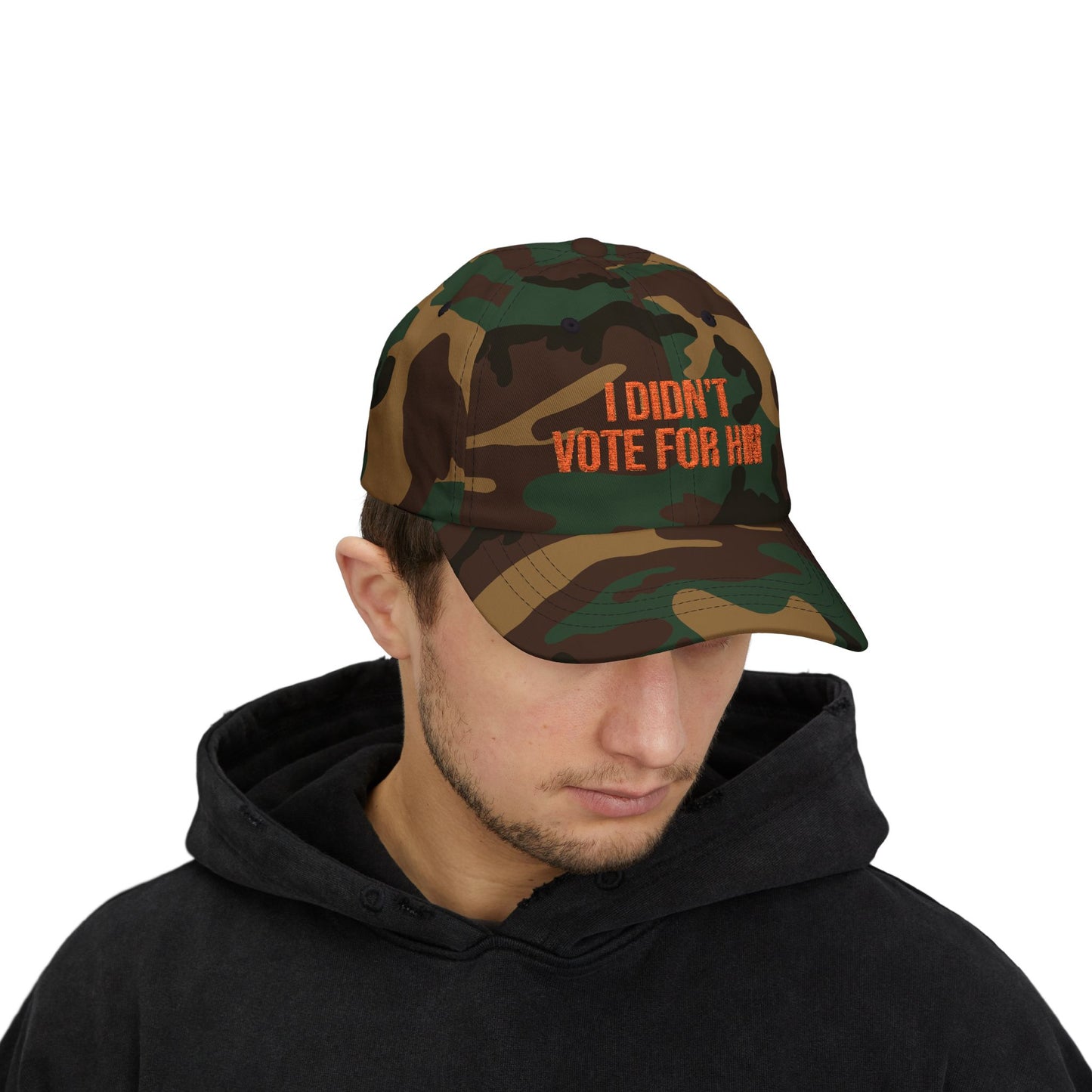 I DIDN'T VOTE FOR HIM EMBROIDERED CAP - CAMOUFLAGE