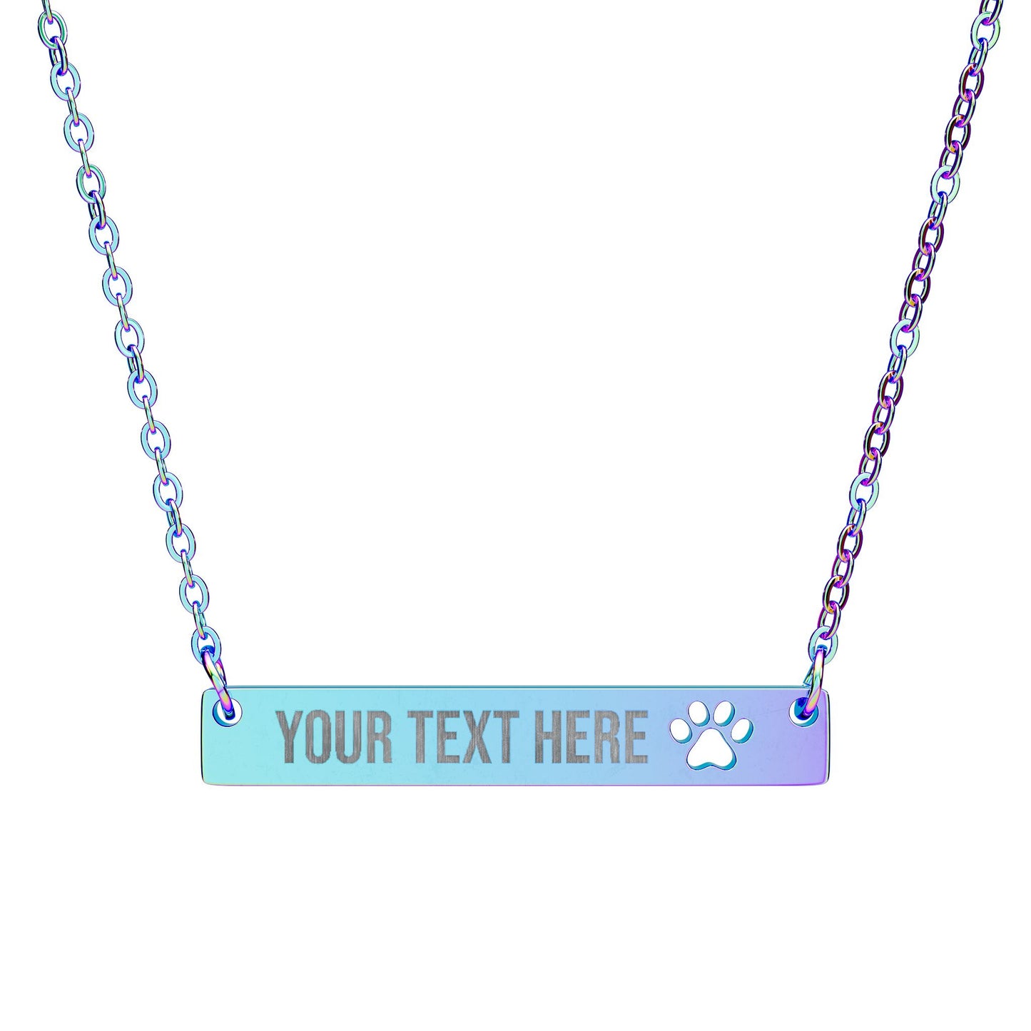 PERSONALIZED TEXT ENGRAVED HORIZONTAL BAR NECKLACE WITH CUTOUT PAW