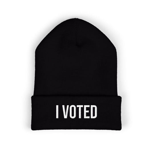 I VOTED EMBROIDERED LOGO CUFFED BEANIE