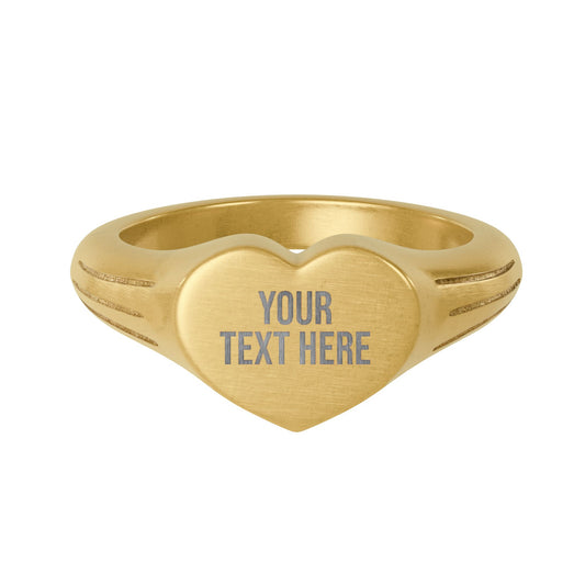 PERSONALIZED TEXT ENGRAVED STAINLESS STEEL HEART SIGNET RING