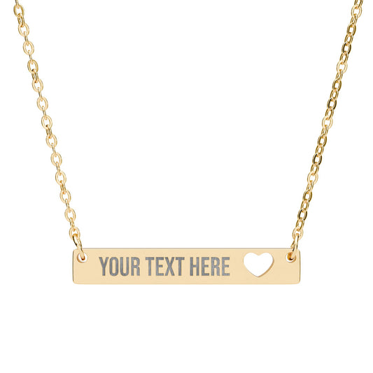 PERSONALIZED TEXT ENGRAVED HORIZONTAL BAR NECKLACE WITH CUTOUT HEART