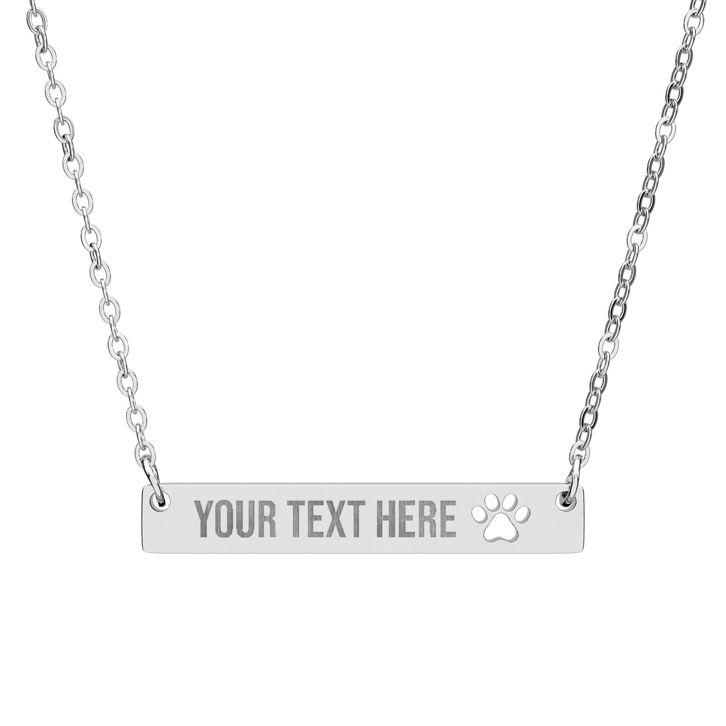 PERSONALIZED TEXT ENGRAVED HORIZONTAL BAR NECKLACE WITH CUTOUT PAW