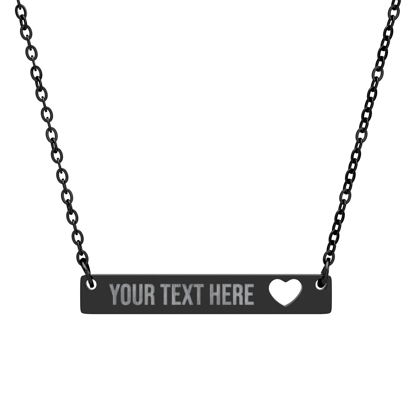 PERSONALIZED TEXT ENGRAVED HORIZONTAL BAR NECKLACE WITH CUTOUT HEART