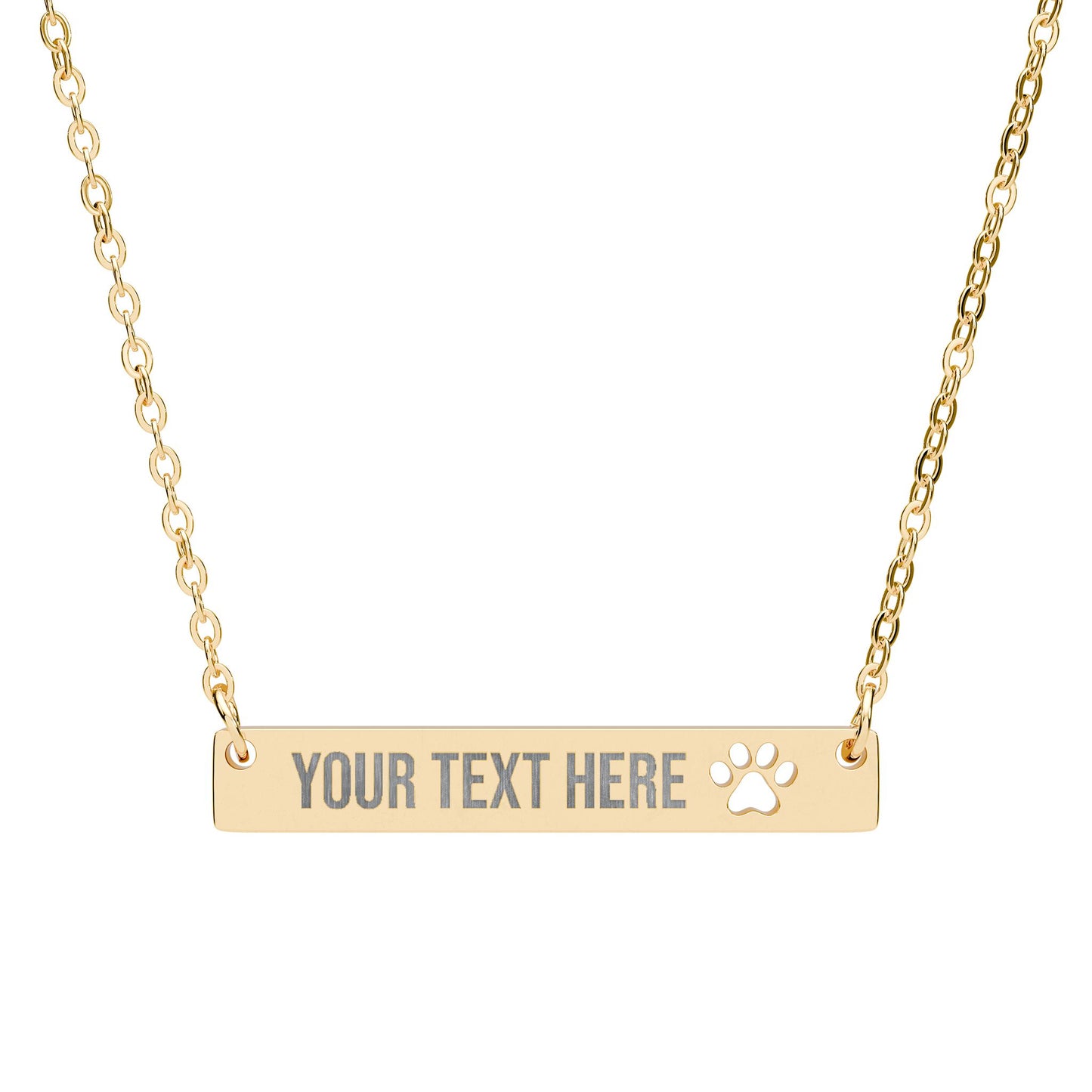 PERSONALIZED TEXT ENGRAVED HORIZONTAL BAR NECKLACE WITH CUTOUT PAW