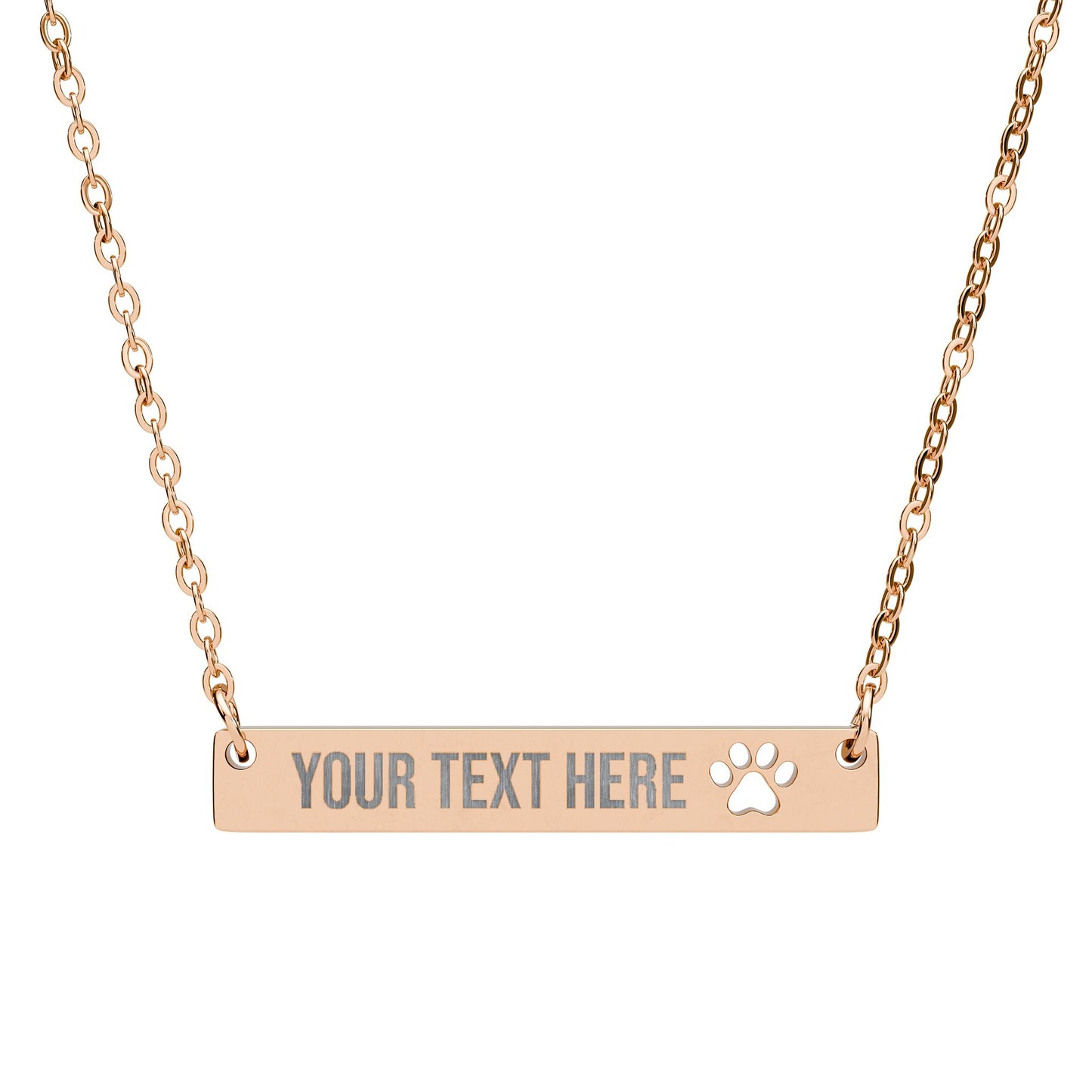 PERSONALIZED TEXT ENGRAVED HORIZONTAL BAR NECKLACE WITH CUTOUT PAW