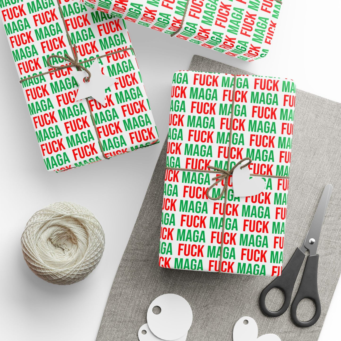 FUCK MAGA WRAPPING PAPER RED AND GREEN