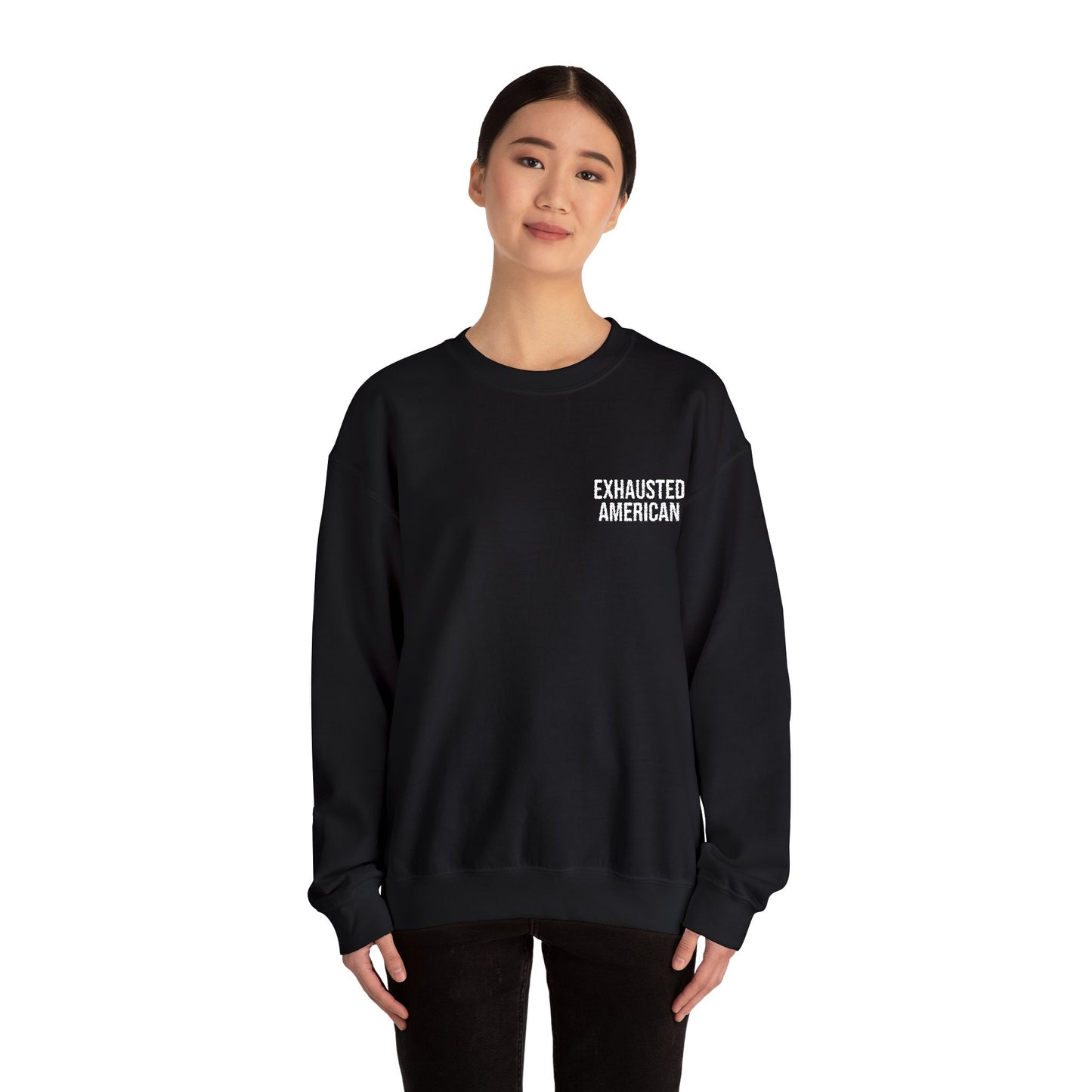 EXHAUSTED AMERICAN ALL-GENDER EMBROIDERED SWEATSHIRT