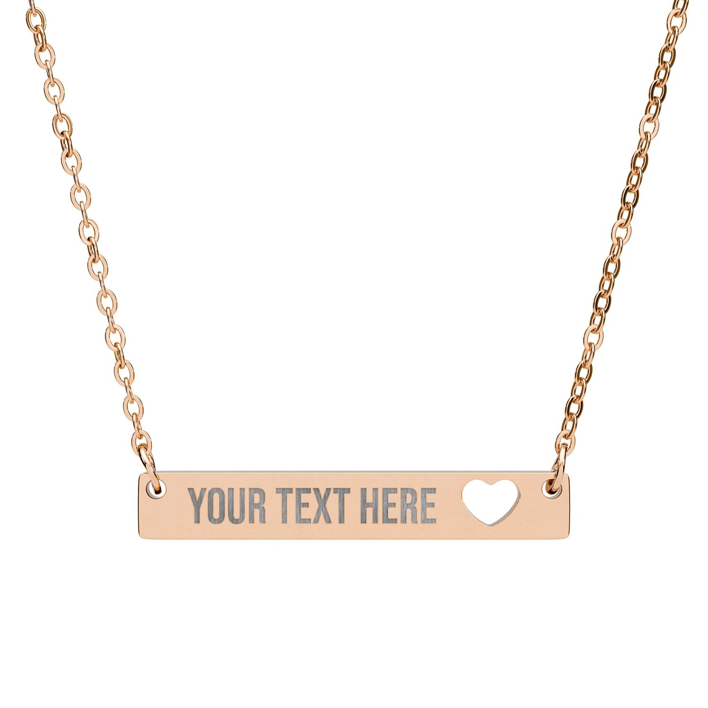 PERSONALIZED TEXT ENGRAVED HORIZONTAL BAR NECKLACE WITH CUTOUT HEART