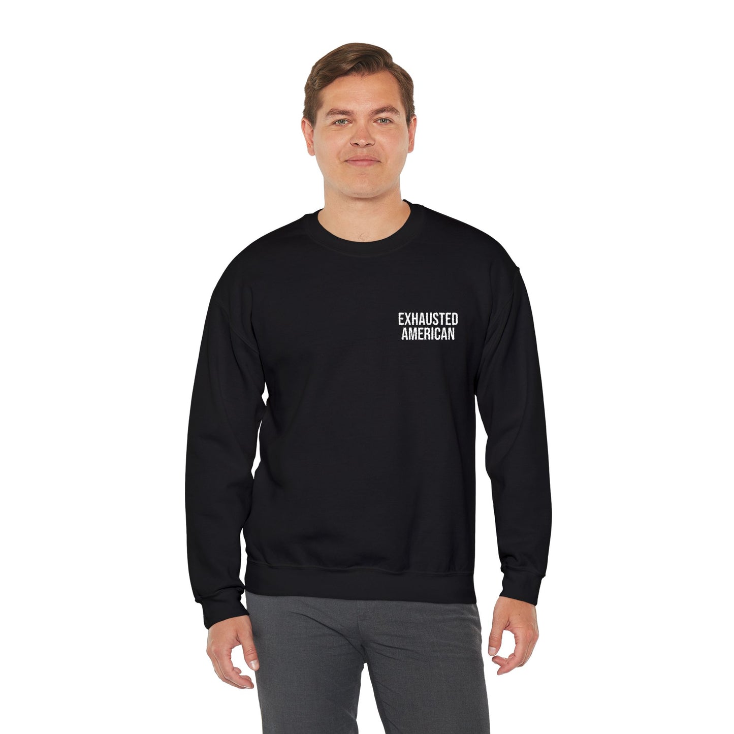 EXHAUSTED AMERICAN ALL-GENDER EMBROIDERED SWEATSHIRT