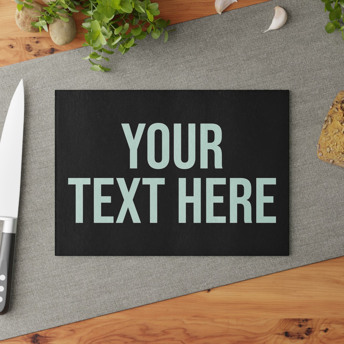 PERSONALIZED TEXT GLASS CUTTING BOARD BLACK + WHITE