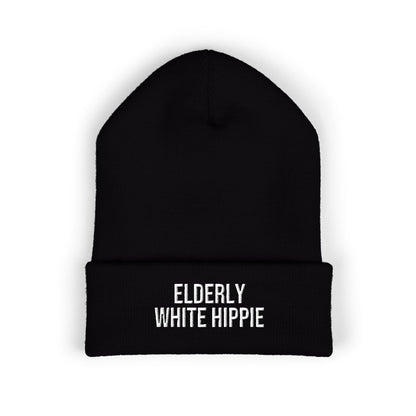 ELDERLY WHITE HIPPIE EMBROIDERED CUFFED BEANIE