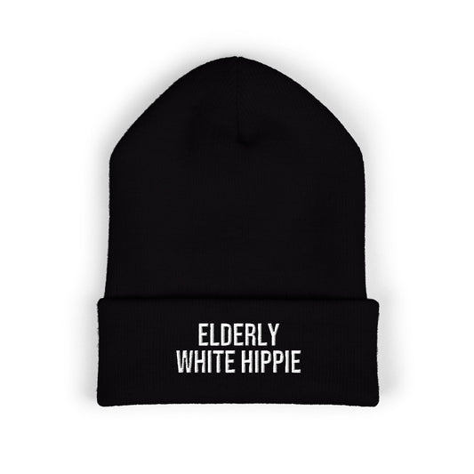 ELDERLY WHITE HIPPIE EMBROIDERED CUFFED BEANIE