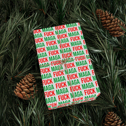 FUCK MAGA WRAPPING PAPER RED AND GREEN